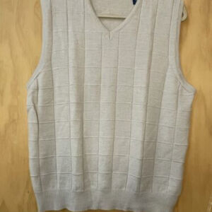 Ivory Knit Vest 100% Merino Wool V-Neck Size L